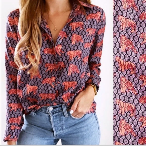 J.Crew Collection Roaming Tiger Silk Button Up Blouse‎ 4